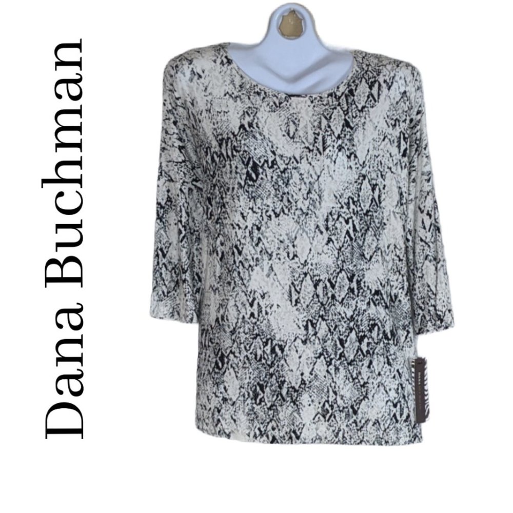 Dana Buchman sz L 3/4 sleeve stretchy tunic top